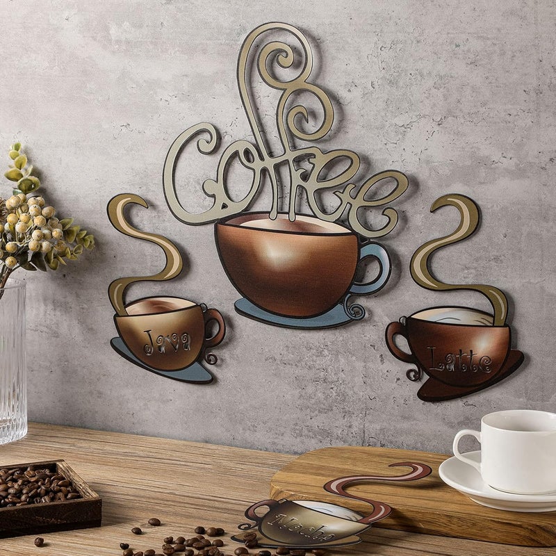 Hotop 4 Pieces Metal Coffee Cup Wall Decor Coffee Bar Decor Cafe Themed Wall Art Decoration Vintage Cup Signs for Kitchen Decorations Shop Restaurant Lounge Decorations(Brown) - Image 4